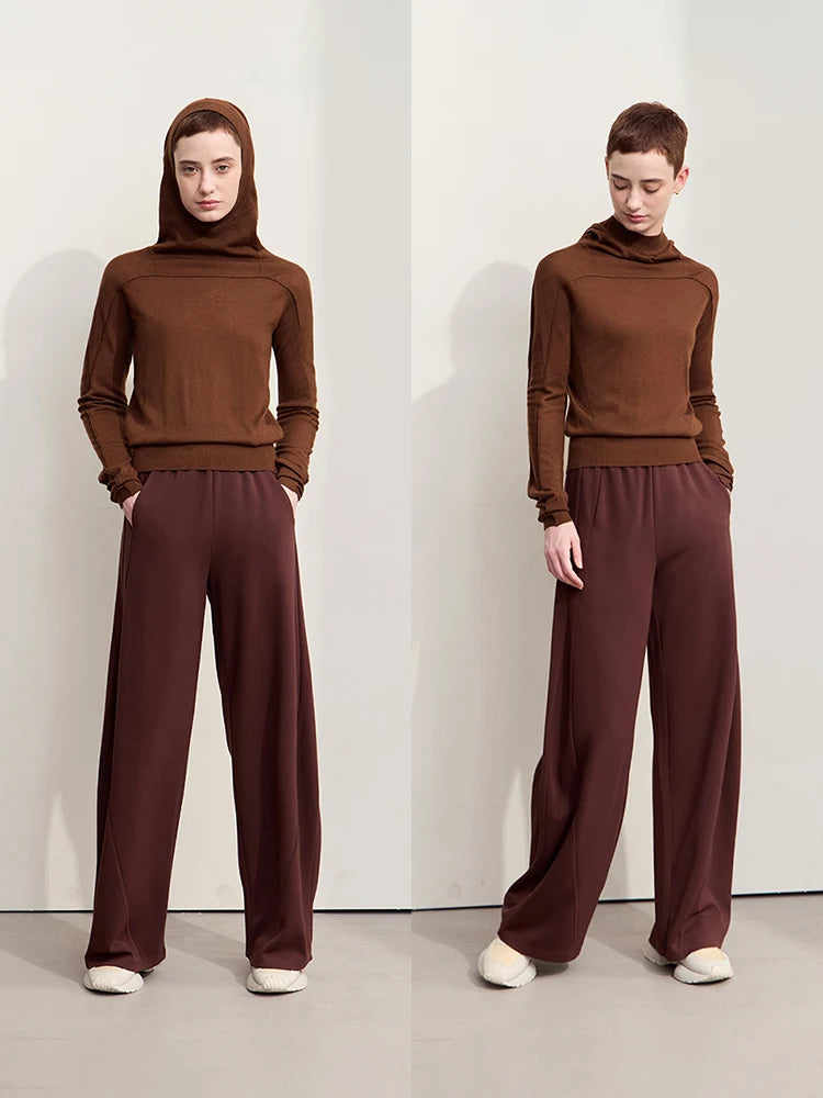 Damen-Kapuzenpullover Wolle Slim Stehkragen-Splicing Büro Herbst-Winter