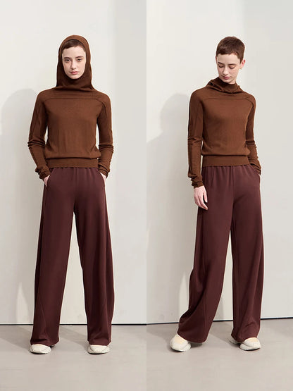 Damen-Kapuzenpullover Wolle Slim Stehkragen-Splicing Büro Herbst-Winter