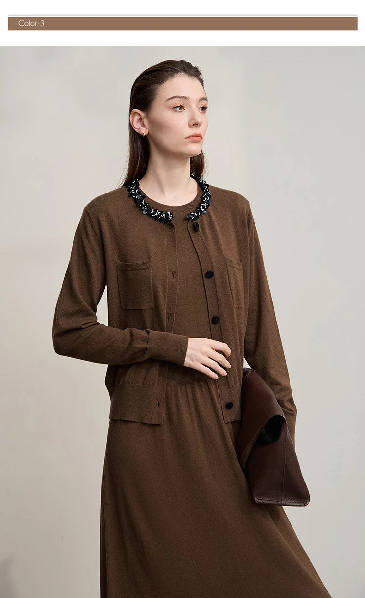 Damen-Strickjacke ärmellos lang Rundhals einfarbig elegant Herbst