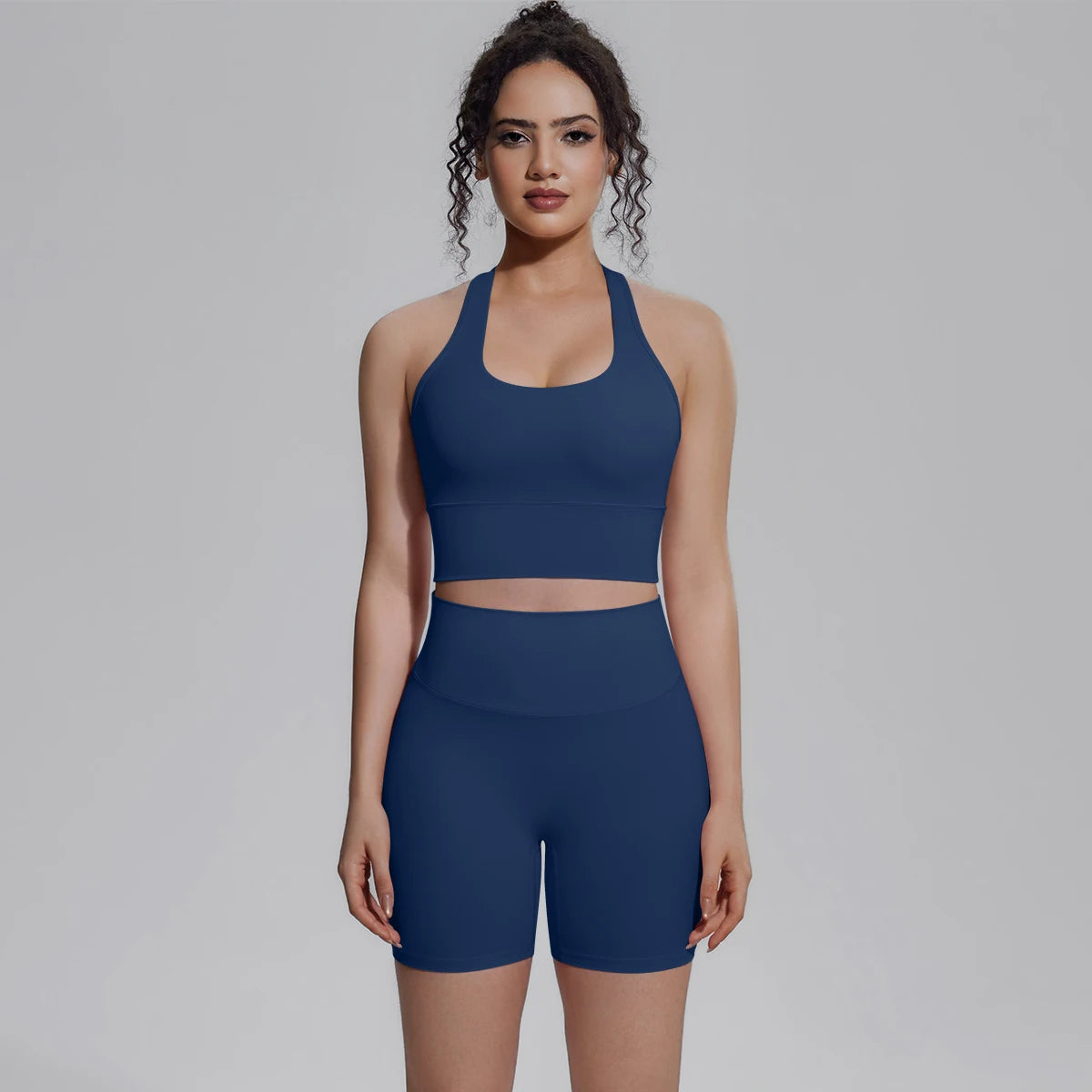 Damen-Yoga-Set: Sport-Top und kurze Leggings in Dunkelblau