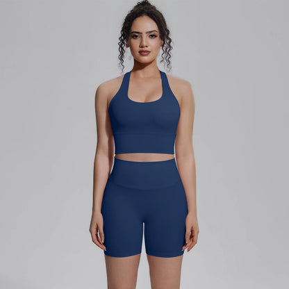 Damen-Yoga-Set: Sport-Top und kurze Leggings in Dunkelblau
