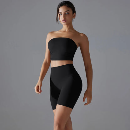 Sport-Shorts mit Push-up-Effekt, schwarz, hoher Bund, glatte Passform
