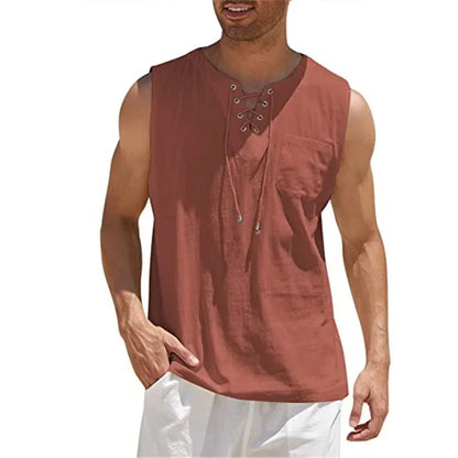 Ärmelloses Herren-Strickoberteil mit Rundhalsausschnitt und Hohldesign – ideal für den Sommer.