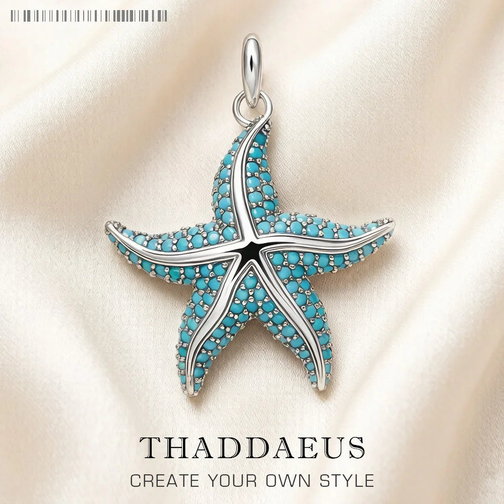 Damen-Charm-Anhänger blauer Meeresstern Tiefsee aus Sterlingsilber