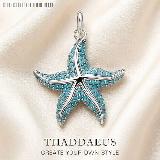 Damen-Charm-Anhänger blauer Meeresstern Tiefsee aus Sterlingsilber