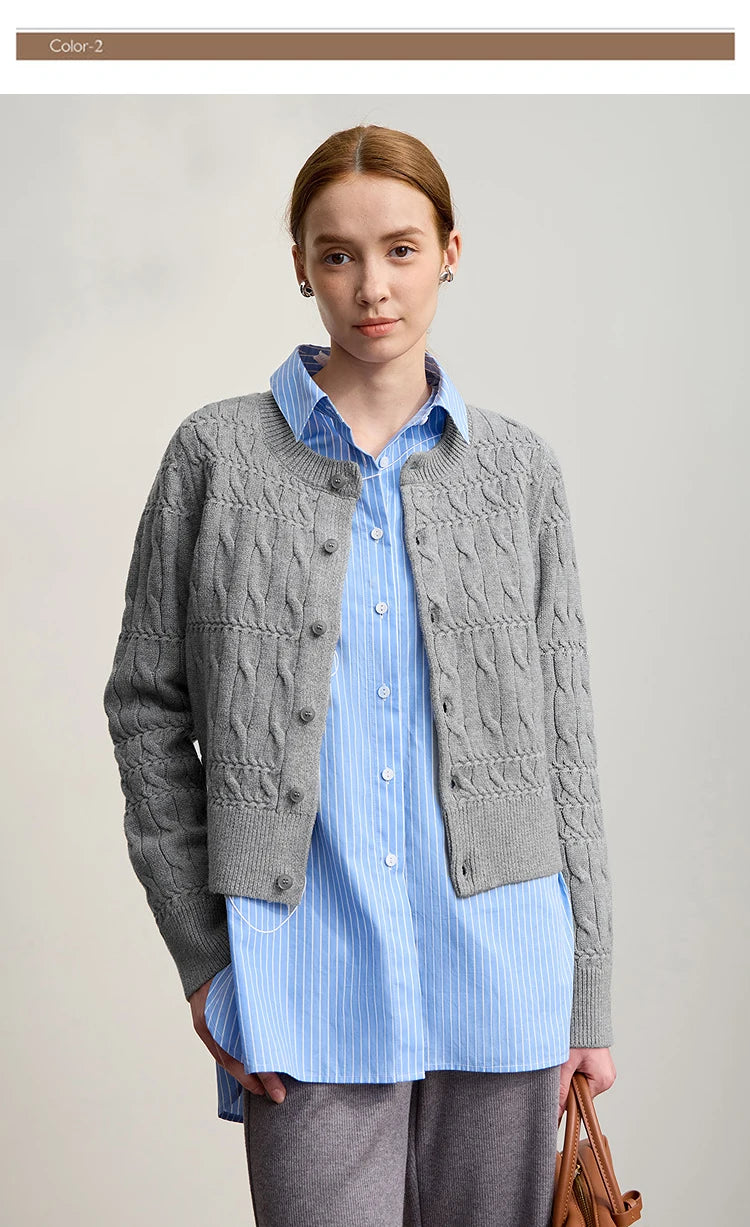 Damen-Strickjacke Rundhals gerade kurz Vintage elegant Winter