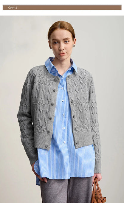 Damen-Strickjacke Rundhals gerade kurz Vintage elegant Winter