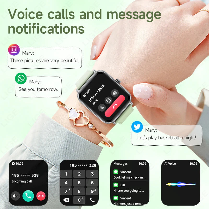 LIGE 1,83 Zoll Smartwatch für Xiaomi SOS BT Anruf Herzfrequenz Schlafüberwachung Smartwatch Spiele Musik Sportuhren 2025, Männer Frauen