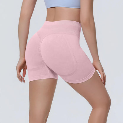 Athlevo nahtlose Yoga-Shorts rosé, 3/4-Rückansicht, hoher Bund