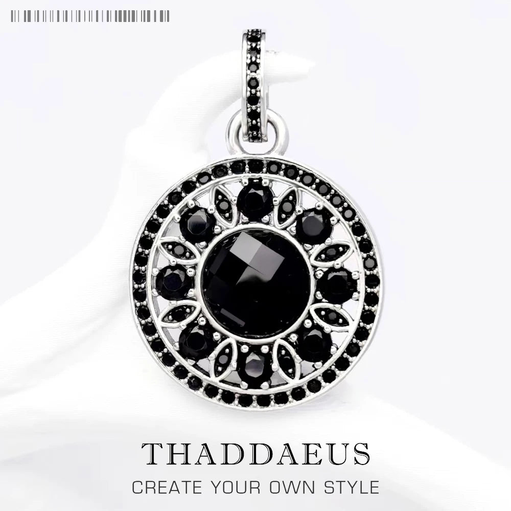Damen-Charm-Anhänger schwarzes Ornament Glamour Seele aus Sterlingsilber