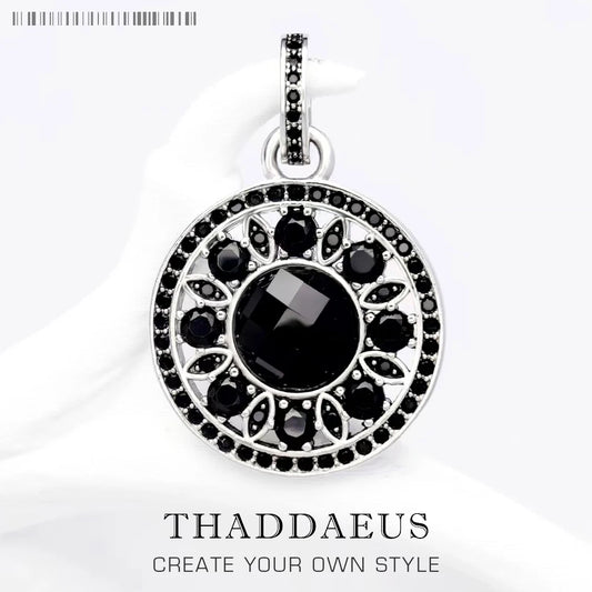 Damen-Charm-Anhänger schwarzes Ornament Glamour Seele aus Sterlingsilber