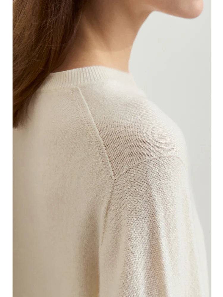 Damen-Rundhalspullover Wolle-Kaschmir nahtlos Streetwear Herbst-Winter