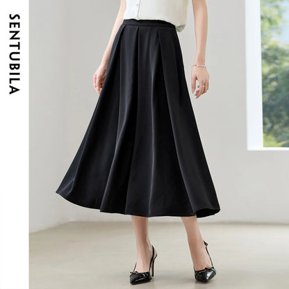 Damen Midirock in Schwarz mit Seitentaschen für Büro und Freizeit