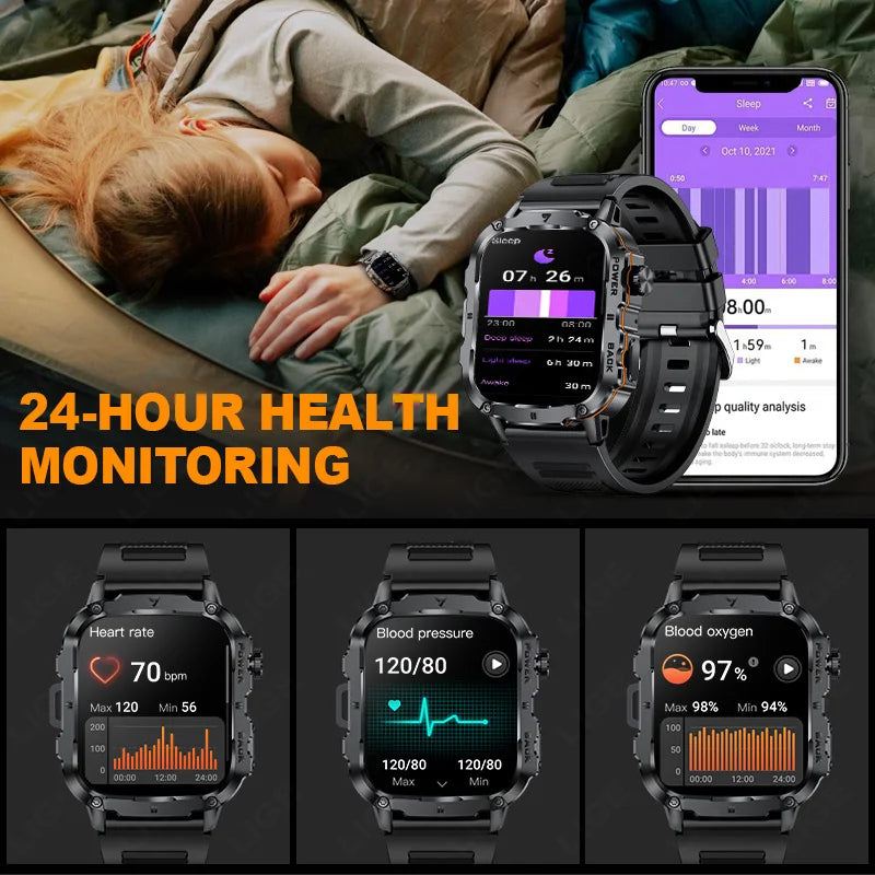 LIGE IP68 Wasserdichte Militär Smart Uhr Männer 1,95 "HD Fitness Tracker Sport Smartwatch Bluetooth Anruf Herzfrequenz Blutdruck