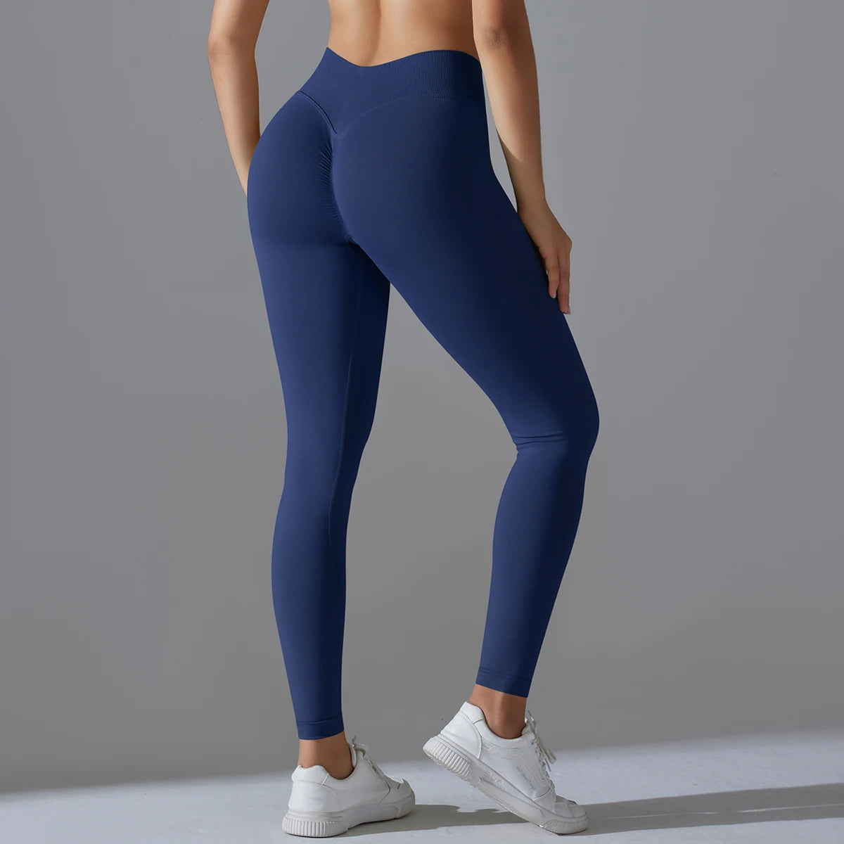 Nahtlose Yoga-Hose für Damen, hohe Taille, navy, lang, figurbetont