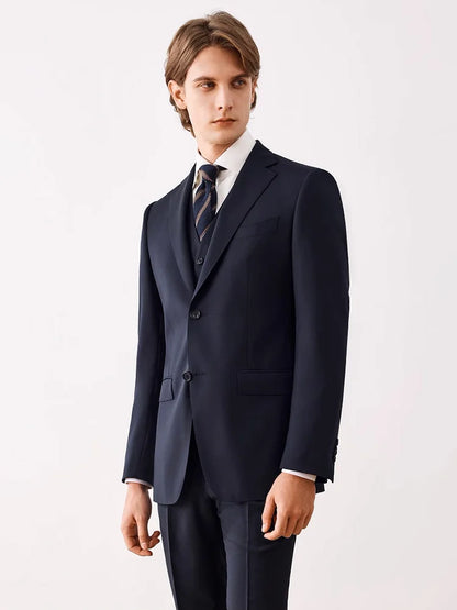Doppelreihiger Herrenanzug mit schwarzem Streifenmuster aus Wolle – Slim Fit für Hochzeit, Büro und festliche Anlässe