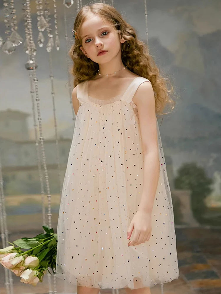 Blauer Blumen-Bubbelrock aus Gaze für Mädchen – Frühlings- und Sommerkleid, süßes Prinzessinnen-Design, Größen 110cm-170cm
