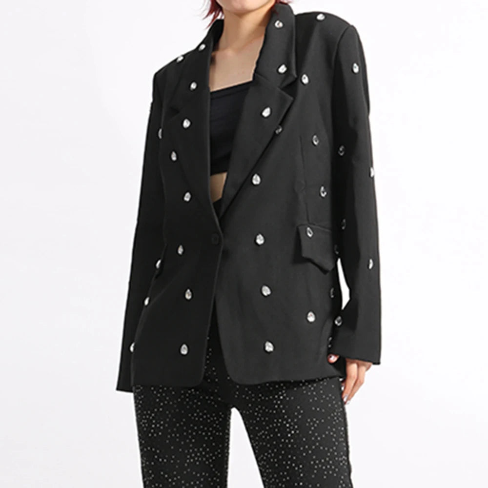 Lange Damenjacke mit Reverskragen und Patchwork-Design – lässig und minimalistisch