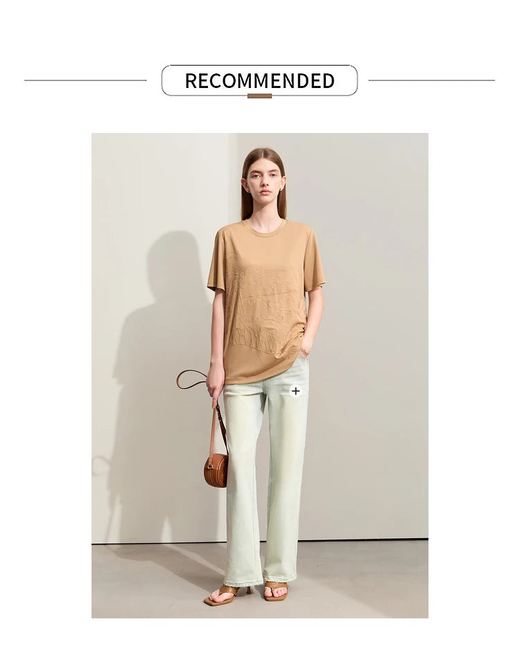 Damen T-Shirt mit minimalistischer Stickerei im lässigen Stil für den Sommer