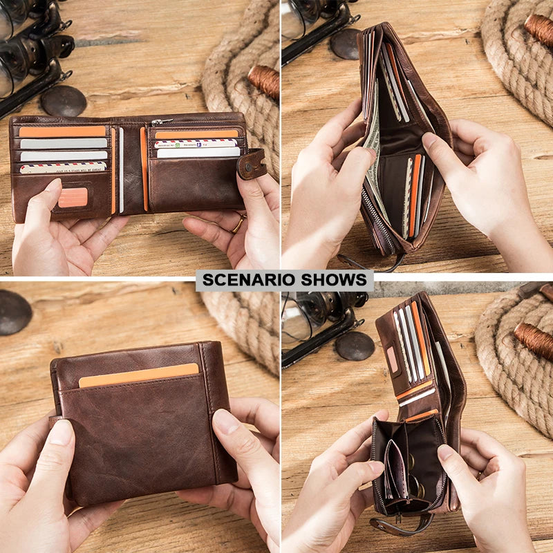 Herren Echtleder Geldbörse Bifold Vintage RFID Kartenhalter Geldclip Münzfach Reise