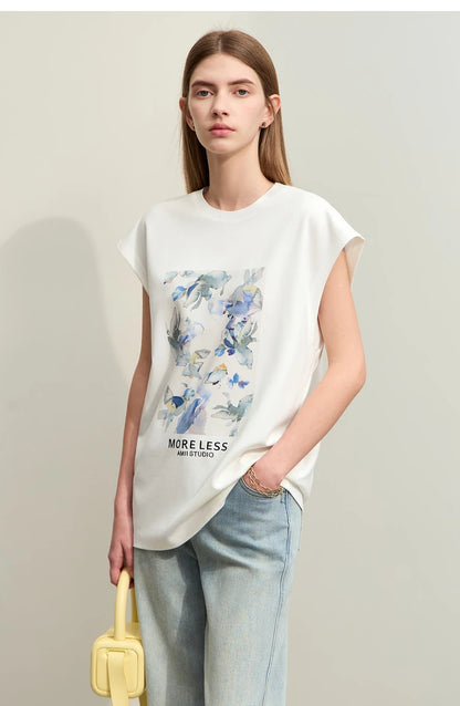 Damen T-Shirts im Minimalismus-Stil mit lässigem O-Neck und Blumen-Druck