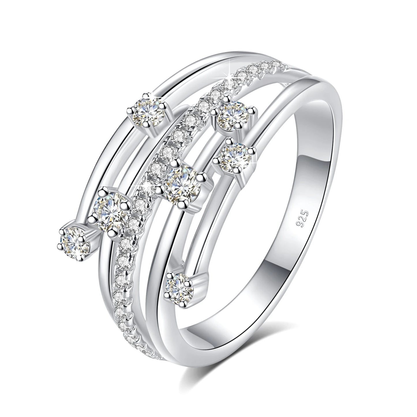 Damen-Ring aus Moissanit, 925er Sterling-Silber, Ewigkeitsband, Zertifiziertes Schmuckstück