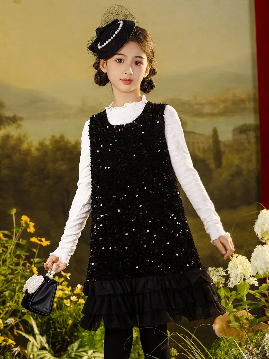 Ärmelloses Sommerkleid für Mädchen mit Pailletten und Blumenmuster – ideal für Hochzeiten und festliche Anlässe
