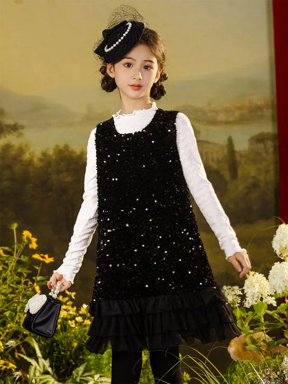 Ärmelloses Sommerkleid für Mädchen mit Pailletten und Blumenmuster – ideal für Hochzeiten und festliche Anlässe