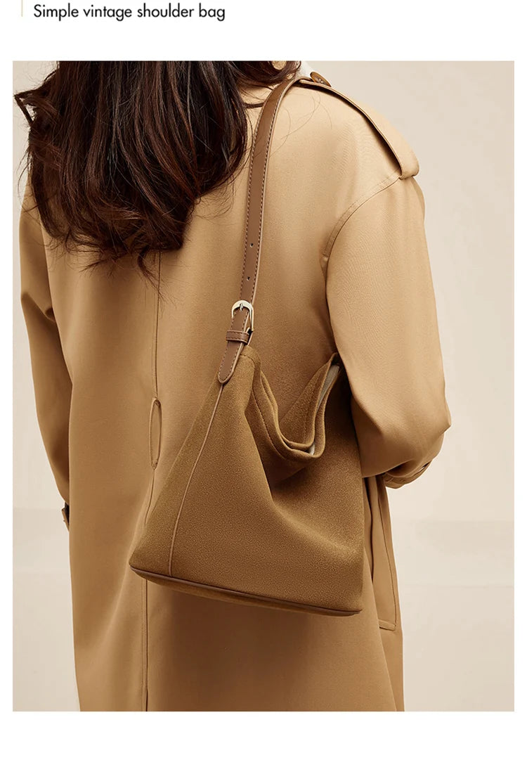 Damen Umhängetasche aus Wildleder 2-in-1 im Retro Stil Crossbody