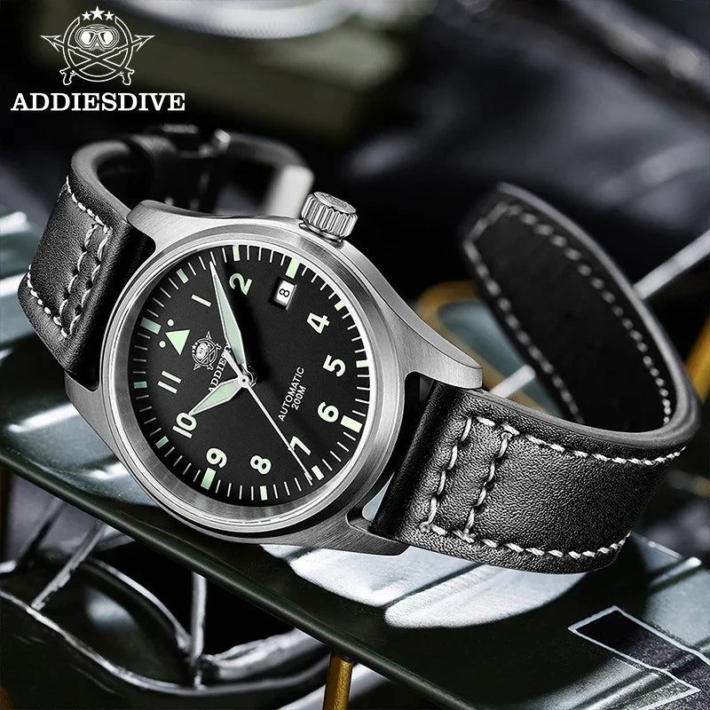 Herren-Vintage-Automatikuhr mit Lederarmband und C3-Leuchtmasse