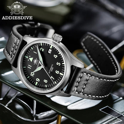 Herren-Vintage-Automatikuhr mit Lederarmband und C3-Leuchtmasse