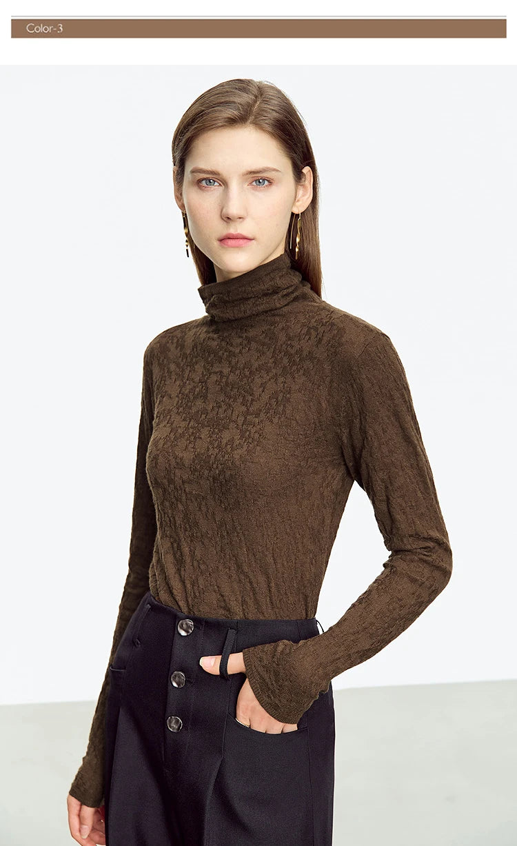 Damen-Rollkragenpullover Wolle-Mix schlank dünn Winter