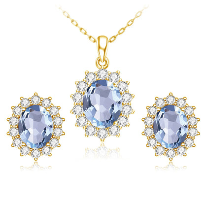 Damen-Schmuckset Aquamarin Anhänger und Ohrringe aus 925 Silber mit ovalem Stein 8x10 mm