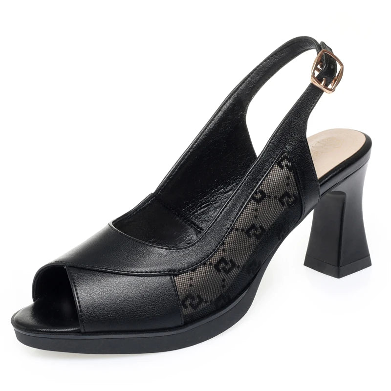 AIYUQI Frauen High Heel Sandalen Plattform 2025, Neue Echtes Leder Sommer Sandalen Frauen Fisch Mund Mode Kleid Frauen Sandalen