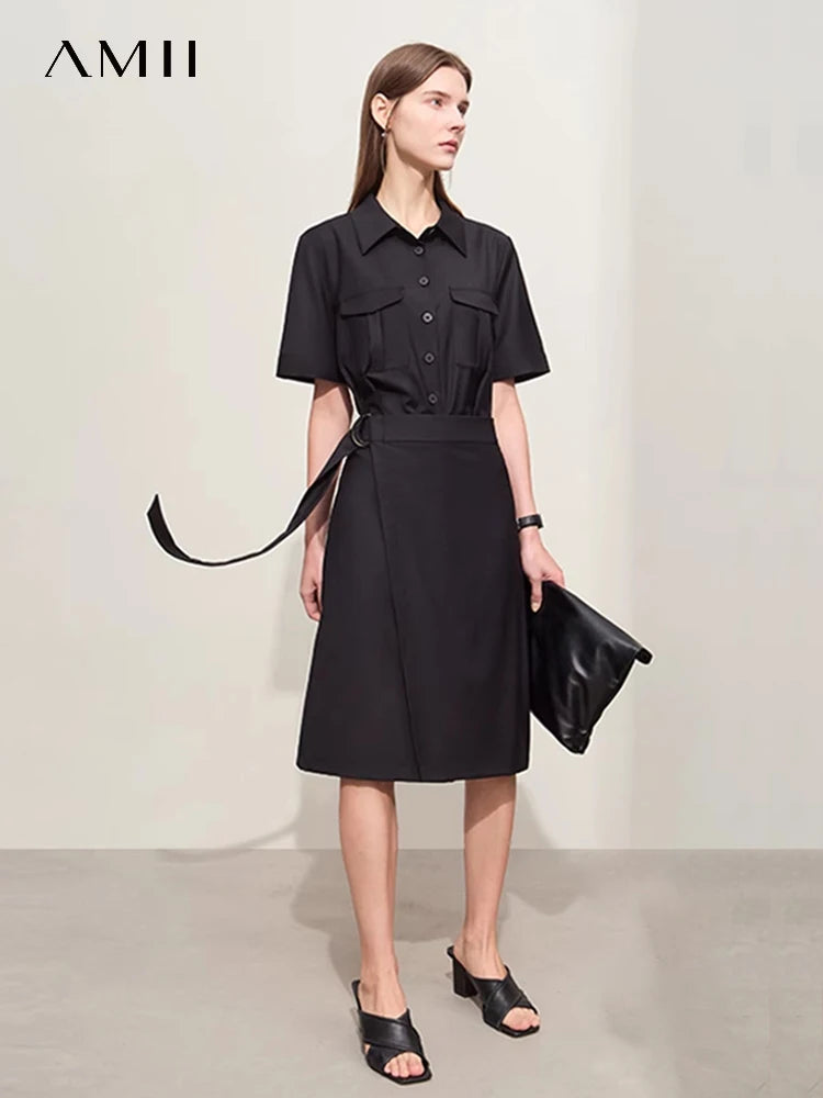 Elegantes Damen Kleid Im Safari Stil Mit Reverskragen