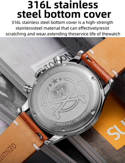 ADDIESDIVE AD2037 VK64 Multifunctional Chronograph Watch 10Bar Waterproof Mens Leather Watch Quartz Watches Reloj Hombre