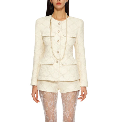 Damen-Blazer mit Rüschen und Patchwork-Design, langärmelig und mit Reverskragen – ideal für den Alltag