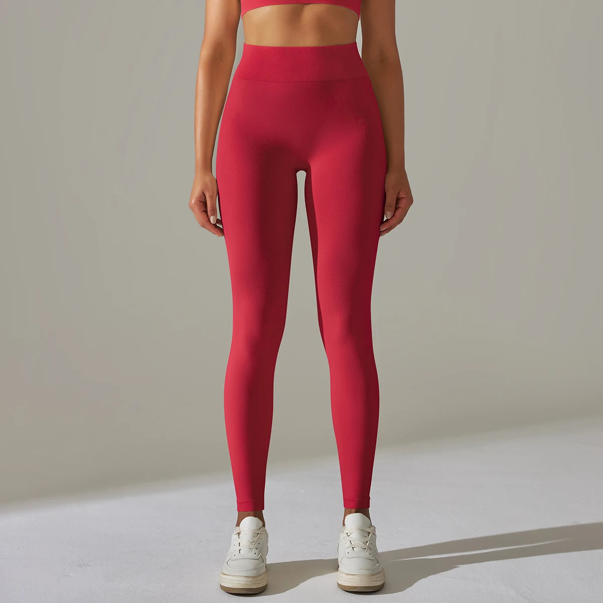 Nahtlose Damen-Leggings, hohe Taille, Push-up, rot, Vorderansicht