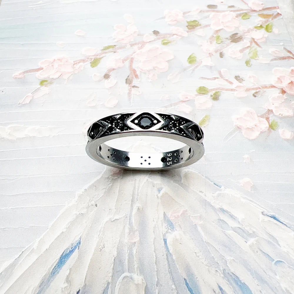 Damen-Ring schwarzes asiatisches Ornament ethnisch Sommer aus Sterlingsilber