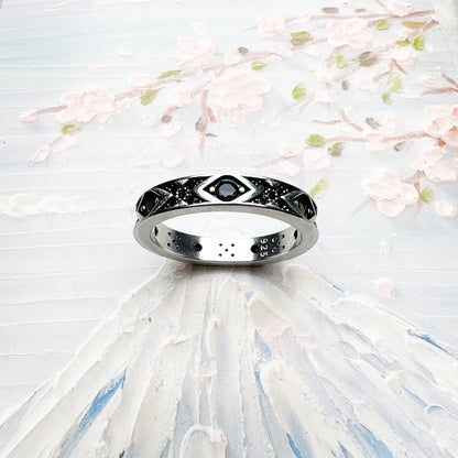 Damen-Ring schwarzes asiatisches Ornament ethnisch Sommer aus Sterlingsilber