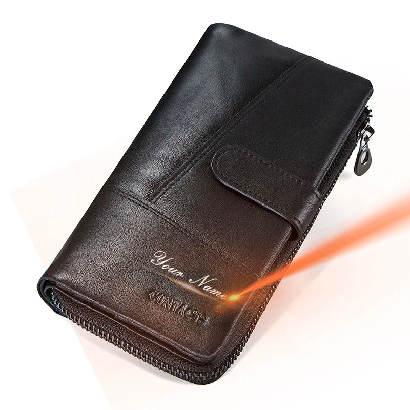 Herren Echtleder Lange Geldbörse Vintage Bifold Reißverschluss Kartenhalter Geldclip