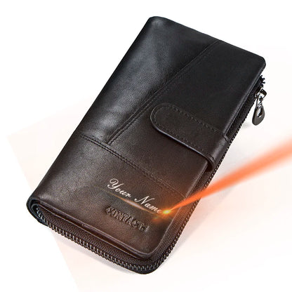 Herren Echtleder Lange Geldbörse Vintage Bifold Reißverschluss Kartenhalter Geldclip