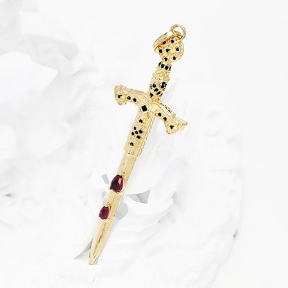 Damen-Charm-Anhänger goldenes Schwert Vintage Sommer aus Sterlingsilber