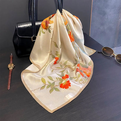 Damen Seidenschal 53cm Pferdprint quadratisch Luxus Haarband Halstuch Büro Hijab