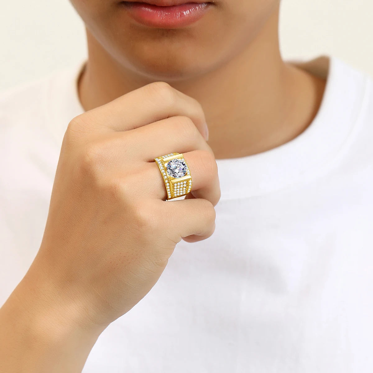 Herren-Ring Moissanit Silber 925 mit Zertifikat 10 mm Stein Alltag und Festlichkeiten hochwertig