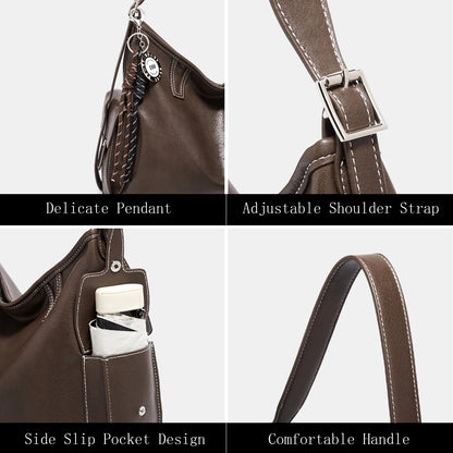 Damen Schultertasche aus weichem PU-Leder im Retro-Stil mit großer Kapazität