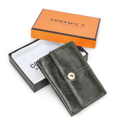 Damen Echtleder Kartenetui Vintage RFID Münzfach dreifach faltbar Kurzgeldbörse