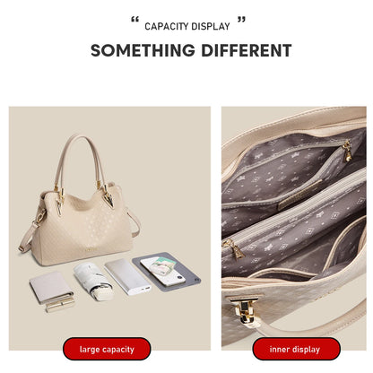 Damen-Handtasche aus echtem Leder mit Diamantprägung und vielseitige Trageweise im Alltag
