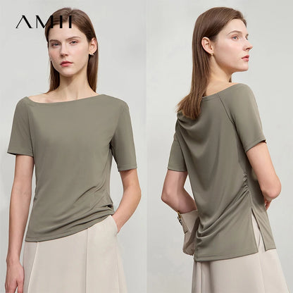 Damen T-Shirt im minimalistischen Stil mit klassischer Slim Fit Passform