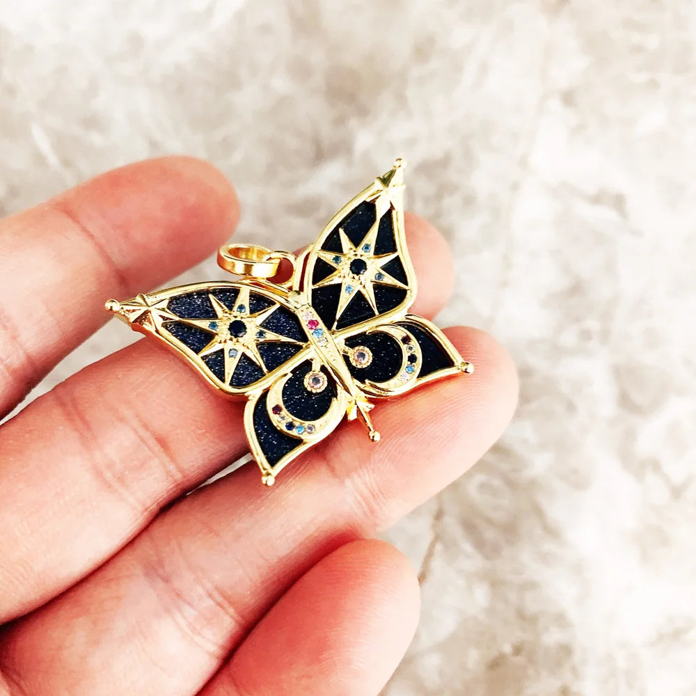Damen-Charm-Anhänger Stern Mond Schmetterling Böhmen aus Sterlingsilber